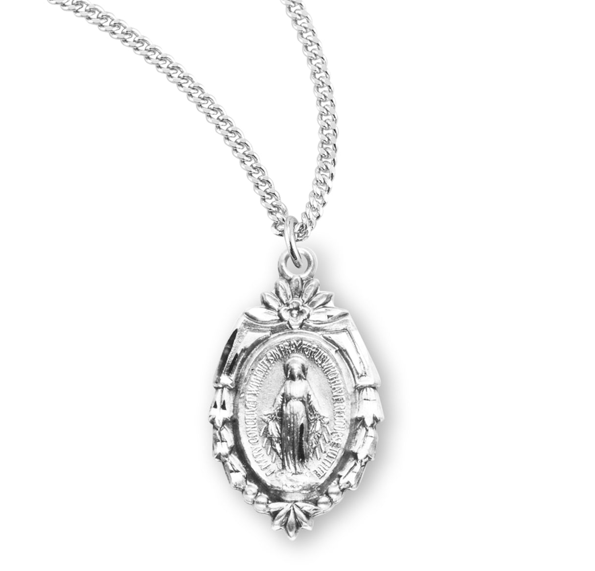 Sterling Silver Miraculous Medal Pendant with Chain | .925 Silver