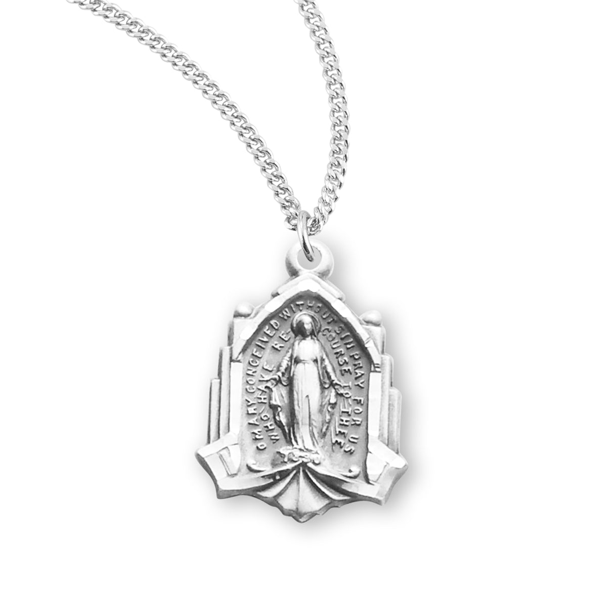 Sterling Silver Miraculous Medal Pendant with Chain | .925 Silver