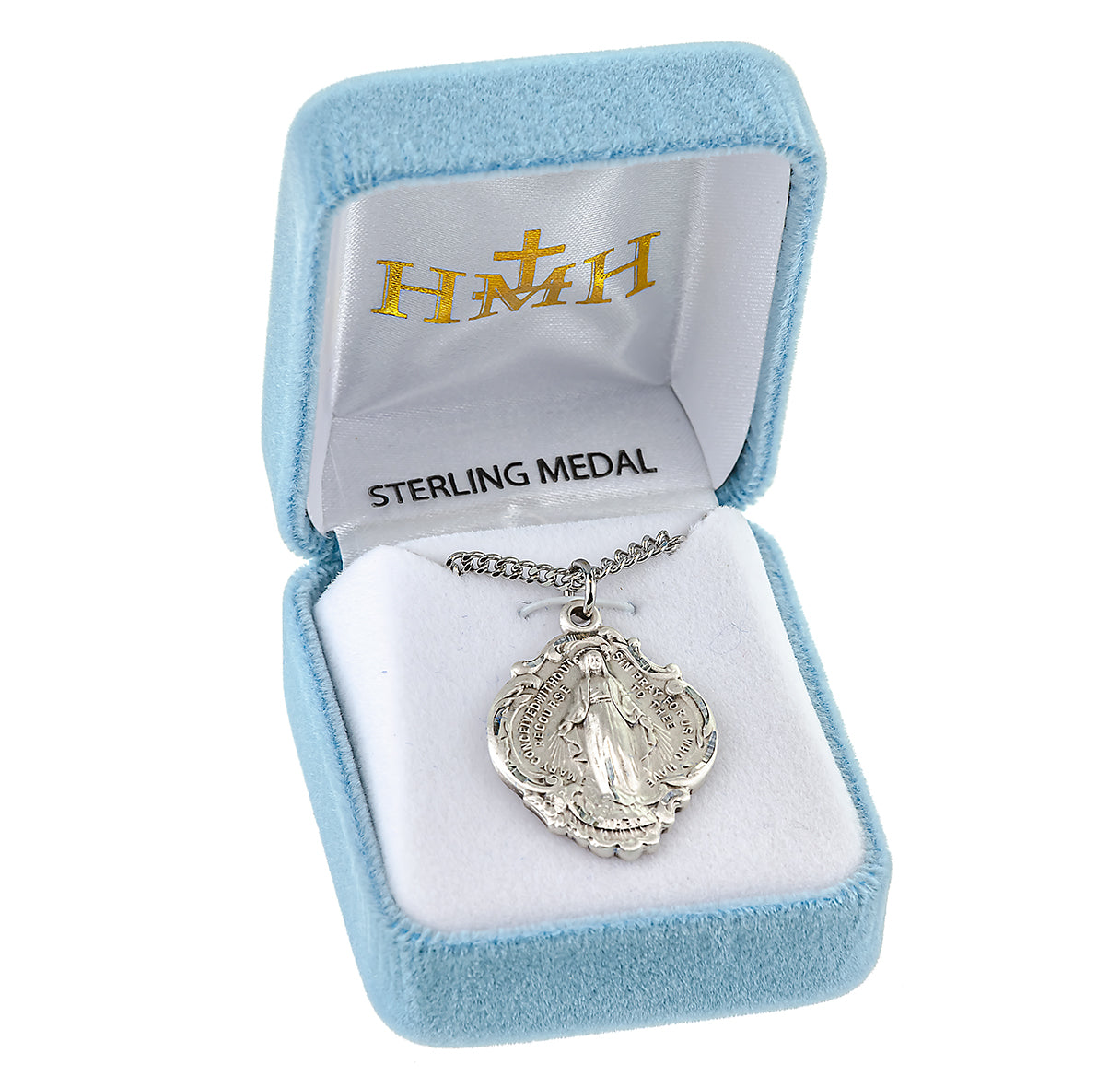 Sterling Silver Baroque Style Miraculous Medal Pendant with Chain | .925 Silver