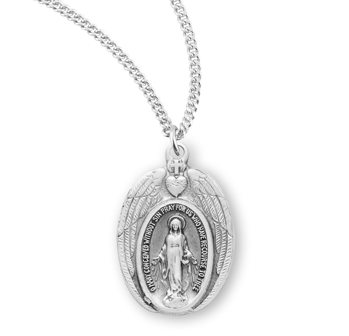 Sterling Silver Miraculous Medal Pendant with Chain | .925 Silver