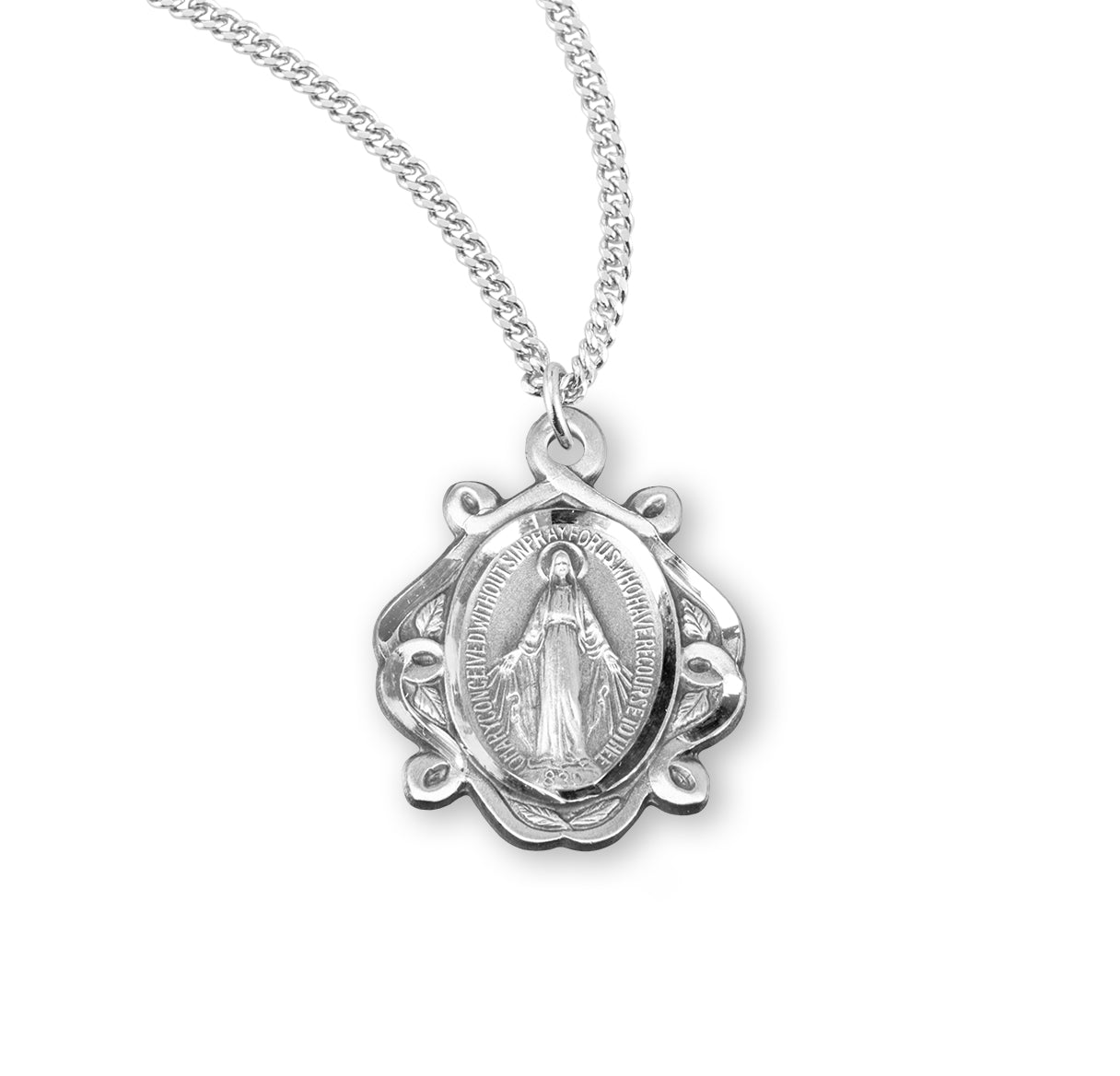 Sterling Silver Miraculous Medal Pendant with Chain Celtic Knot | .925 Silver