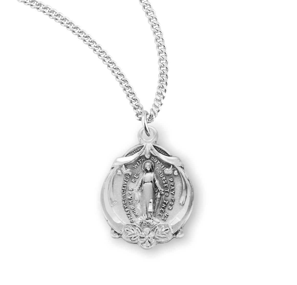 Sterling Silver Miraculous Medal Pendant with Chain | .925 Silver