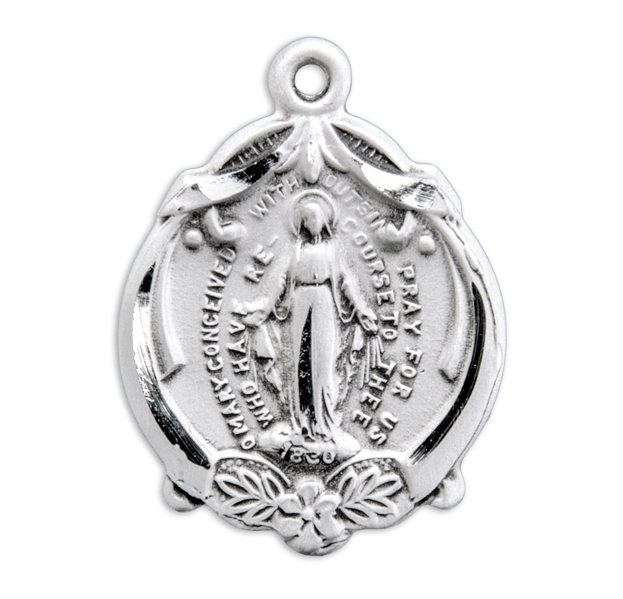 Sterling Silver Miraculous Medal Pendant with Chain | .925 Silver