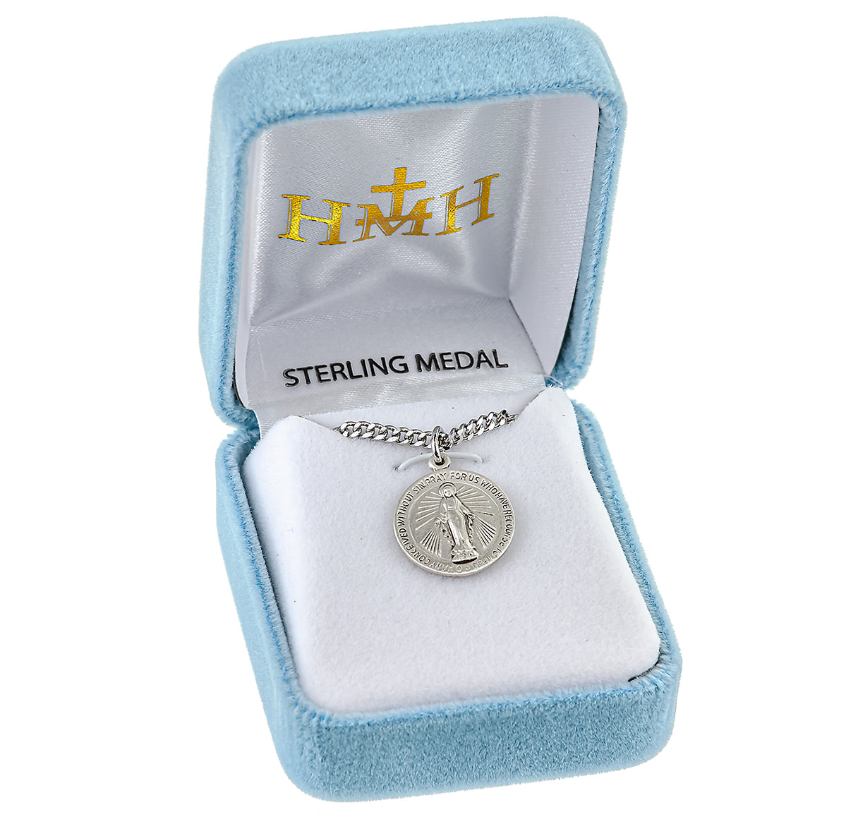 Sterling Silver Round Miraculous Medal Pendant with Chain | .925 Silver