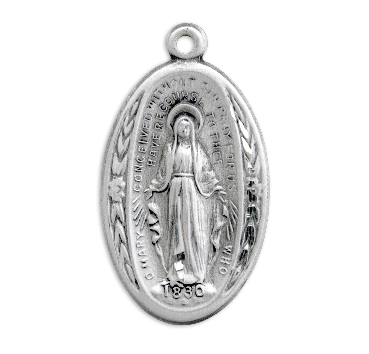 Sterling Silver Oval Miraculous Medal Pendant with Chain | .925 Silver