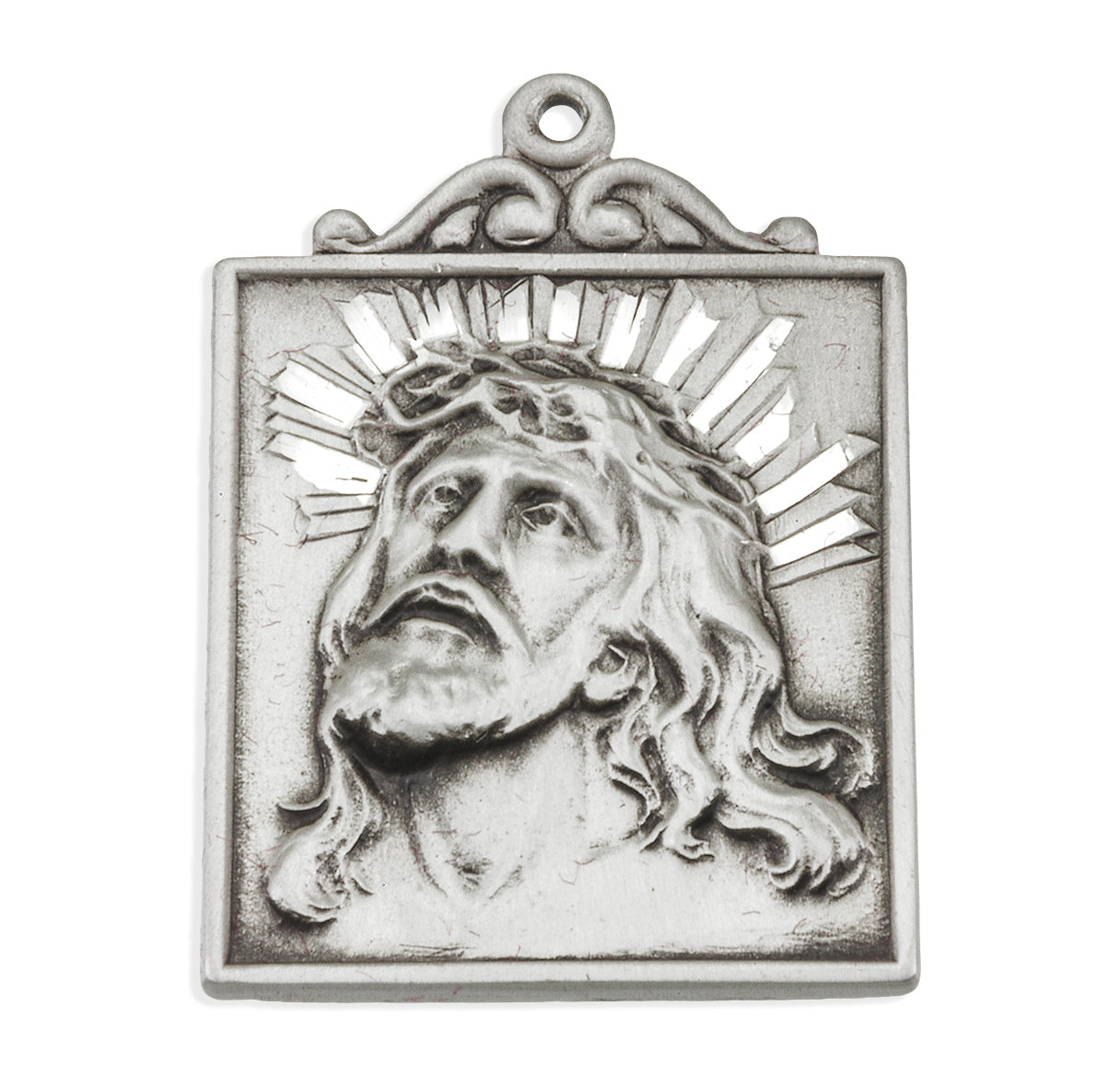 Sterling Silver Square "Crown of Thorns" Medal Pendant with Chain | .925 Silver