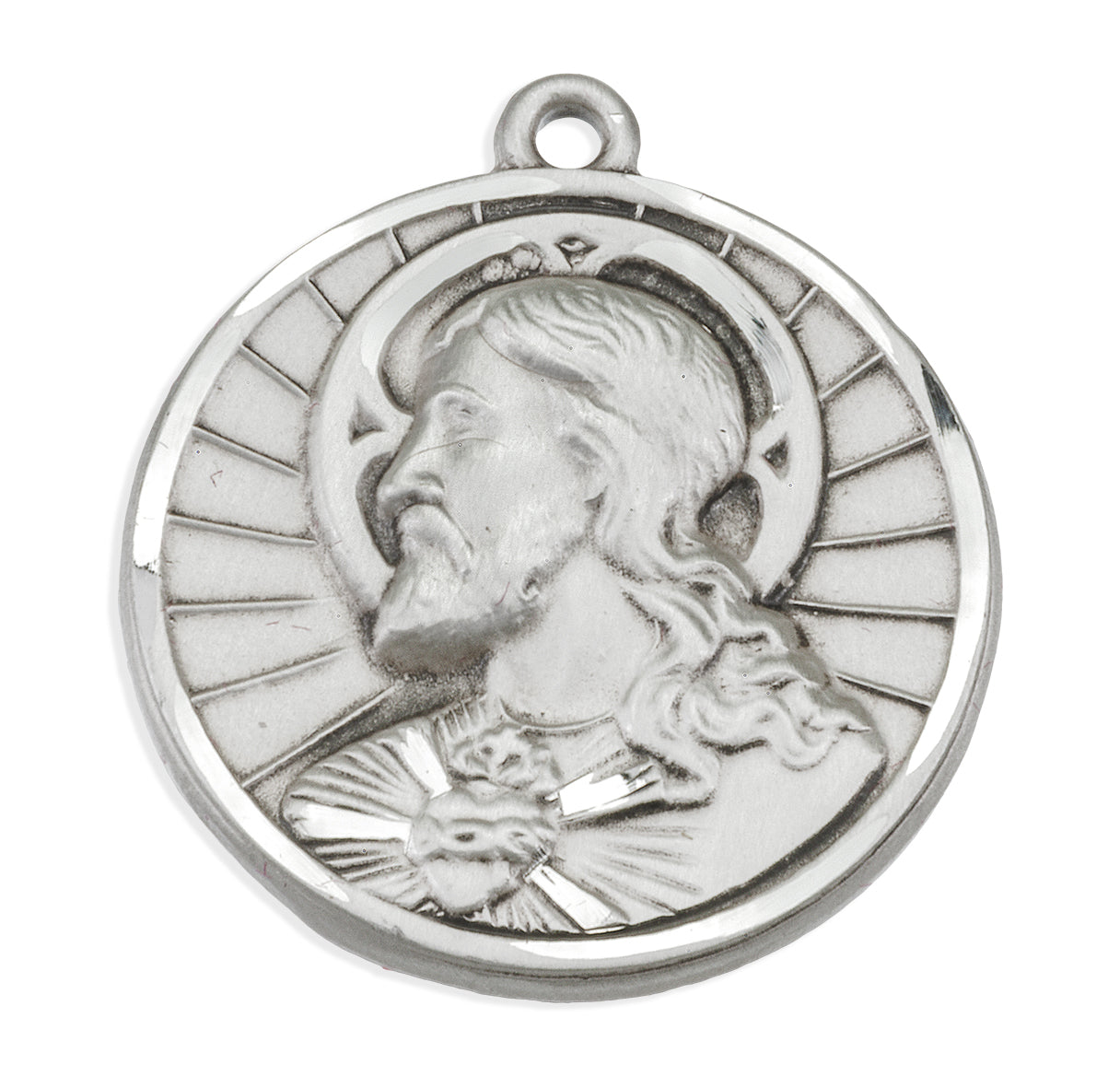 Sterling Silver Scapular Sacred Heart of Jesus Double Sided Medal Pendant with Chain | .925 Silver