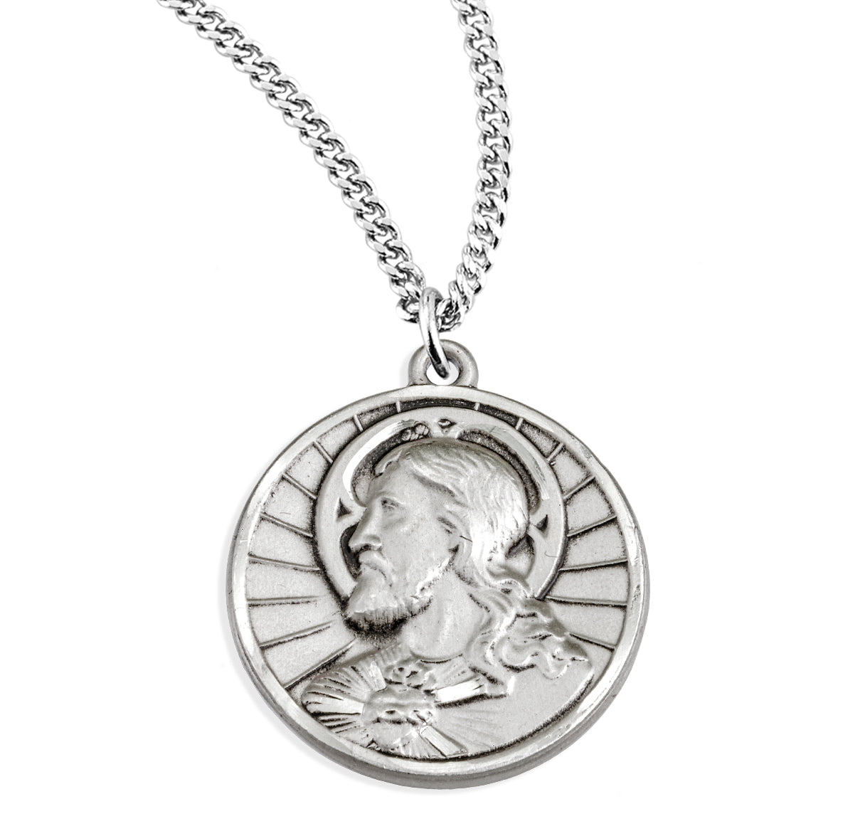Sterling Silver Scapular Sacred Heart of Jesus Double Sided Medal Pendant with Chain | .925 Silver