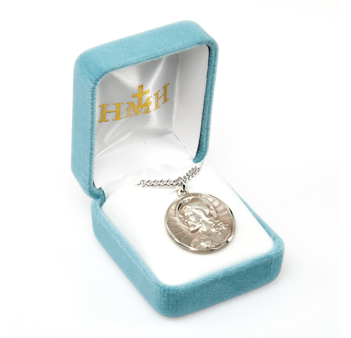 Sterling Silver Scapular Sacred Heart of Jesus Double Sided Medal Pendant with Chain | .925 Silver