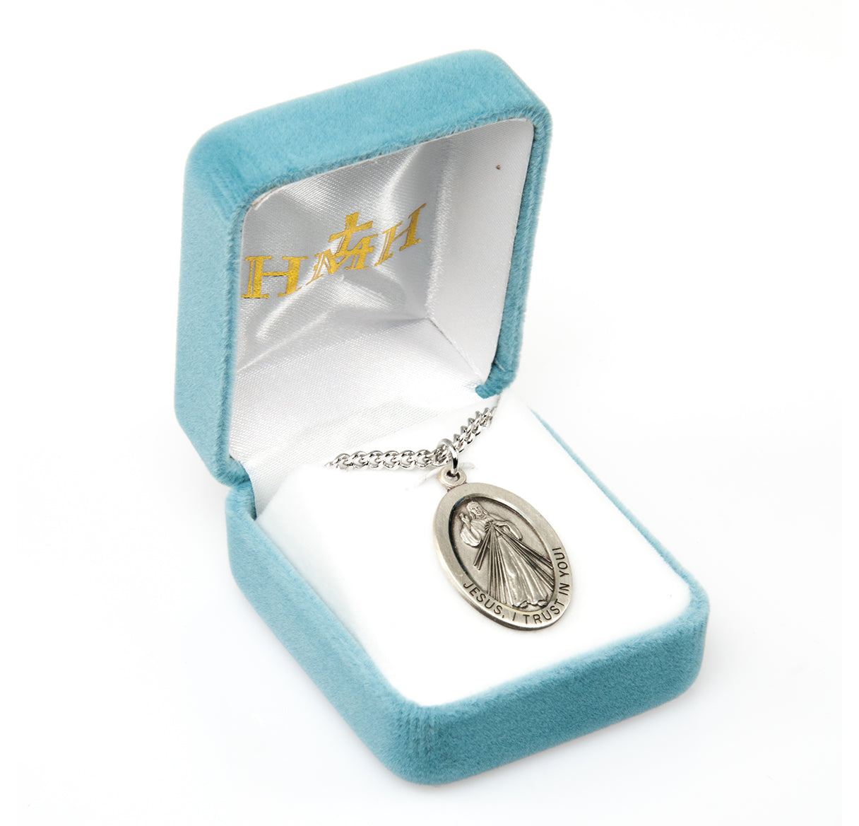 Divine Mercy Oval Sterling Silver Medal Pendant with Chain | .925 Silver