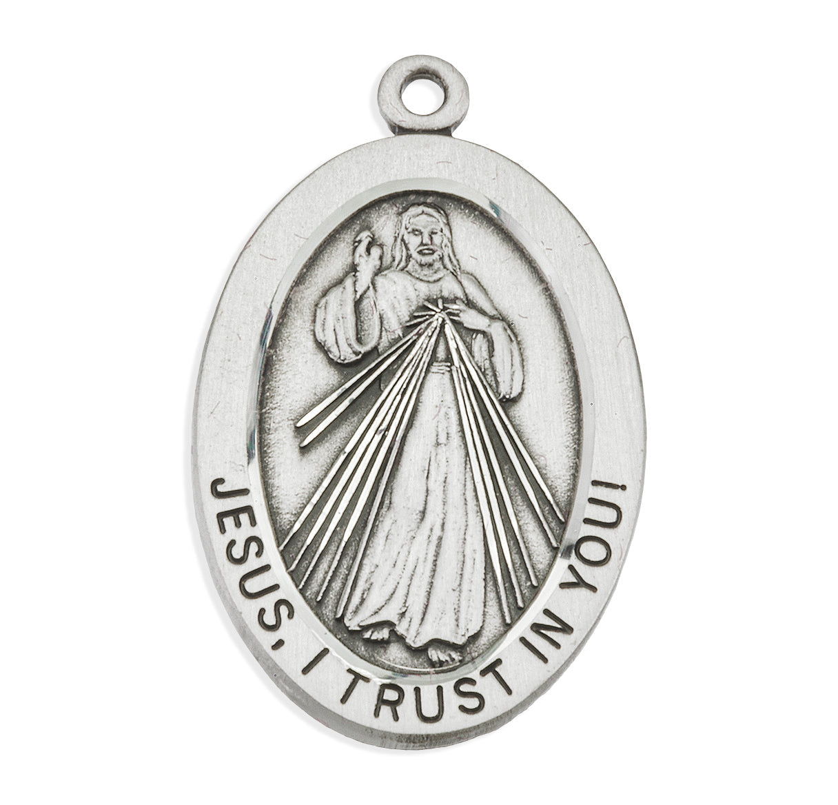 Divine Mercy Oval Sterling Silver Medal Pendant with Chain | .925 Silver