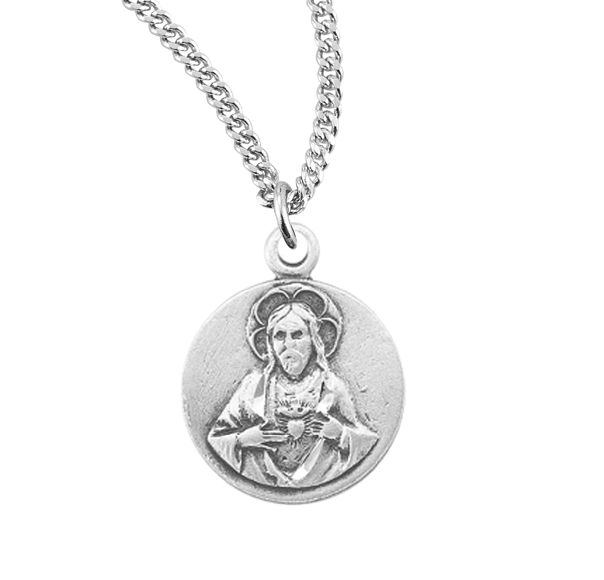 Sterling Silver Scapular Sacred Heart of Jesus Medal Pendant with Chain | .925 Silver
