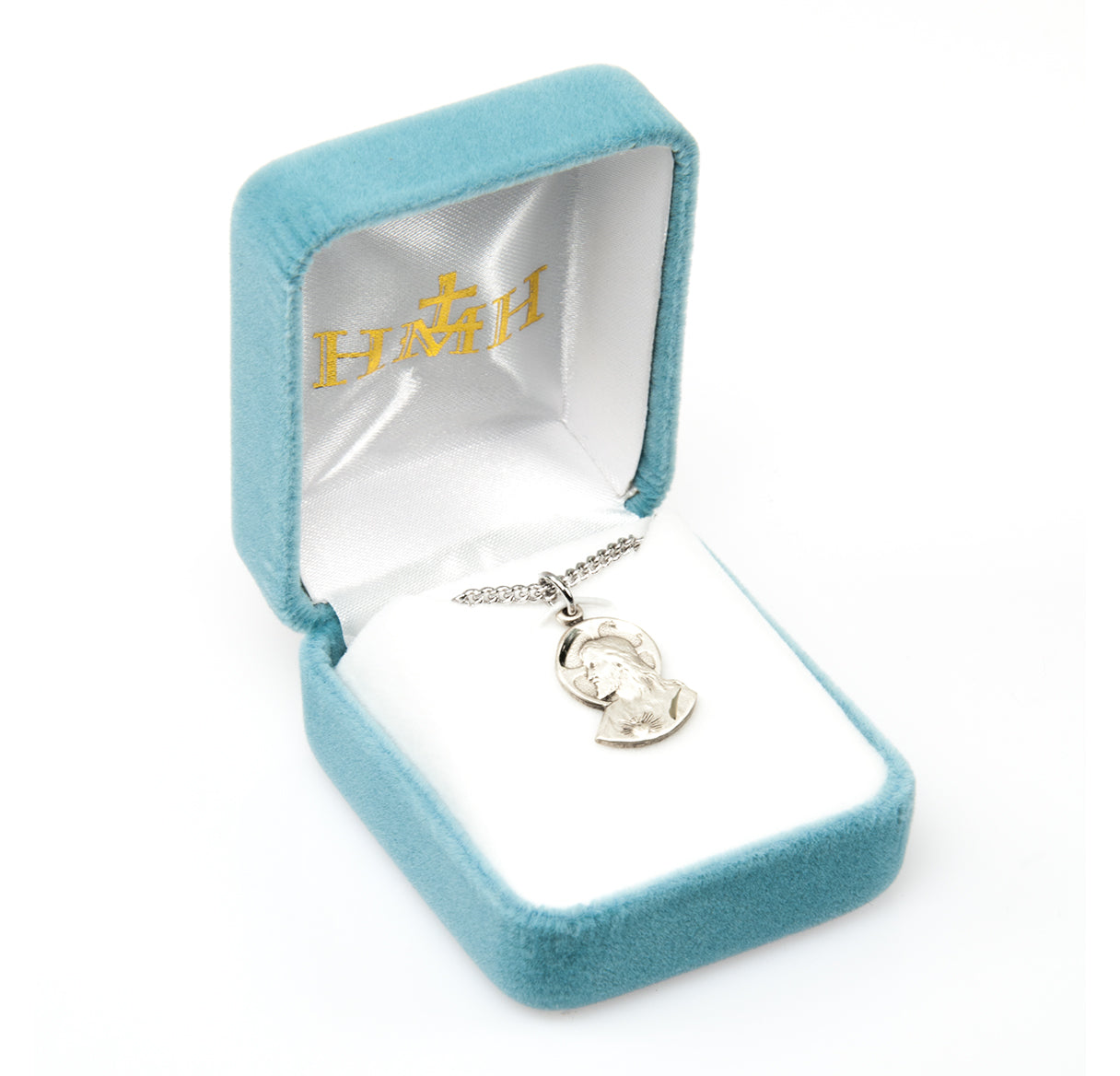 Scapular Sacred Heart of Jesus Profile Sterling Silver Double Sided Medal Pendant with Chain | .925 Silver