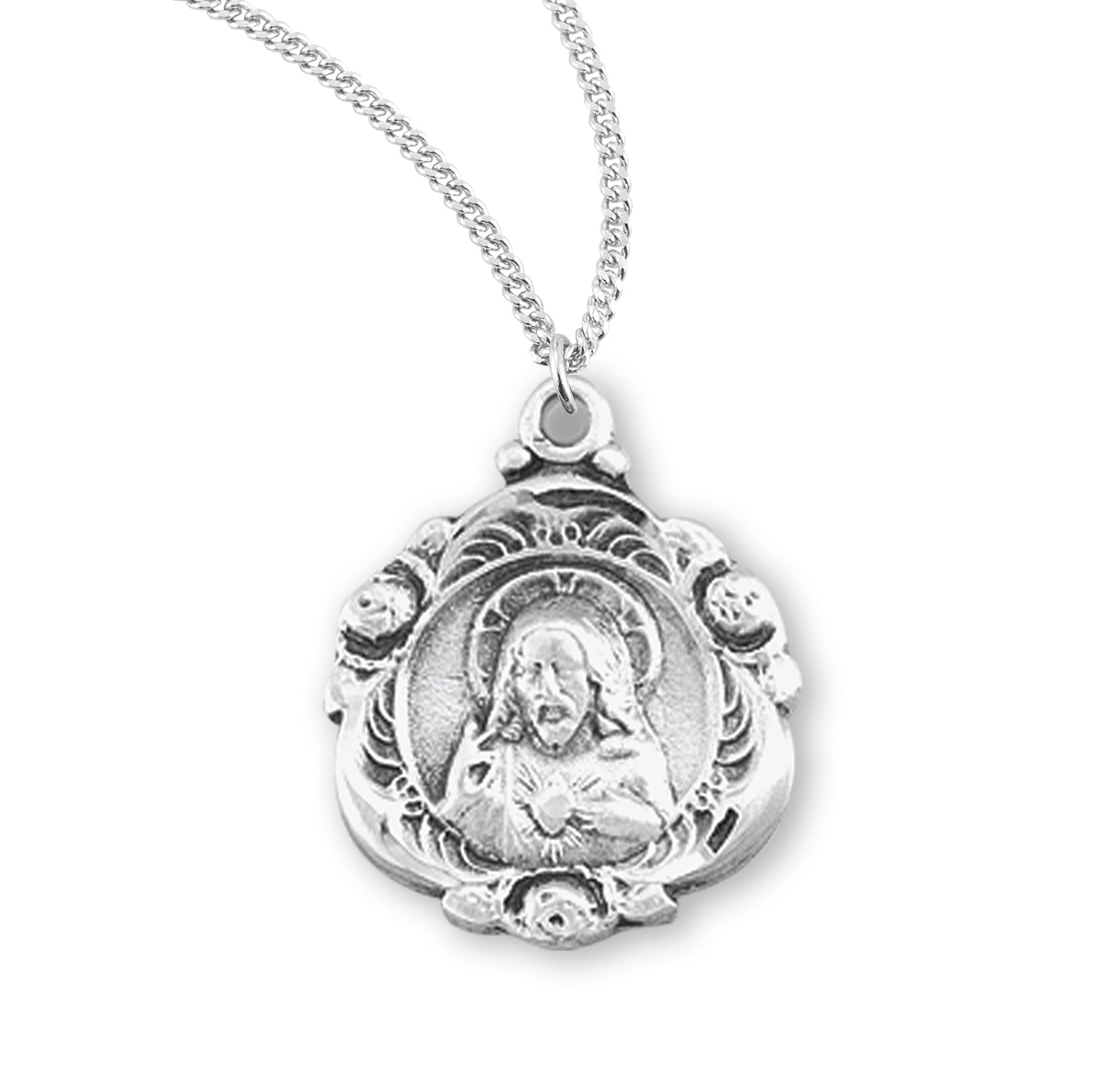 Sacred Heart of Jesus Sterling Silver Scapular Double Sided Medal Pendant with Chain | .925 Silver