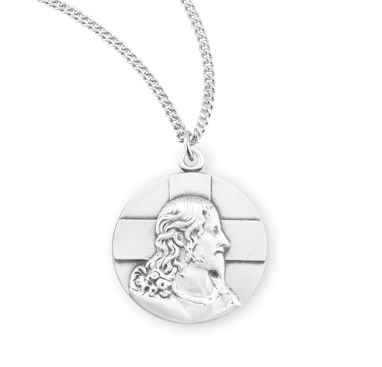 Sterling Silver Profile of Jesus Medal Pendant with Chain | .925 Silver