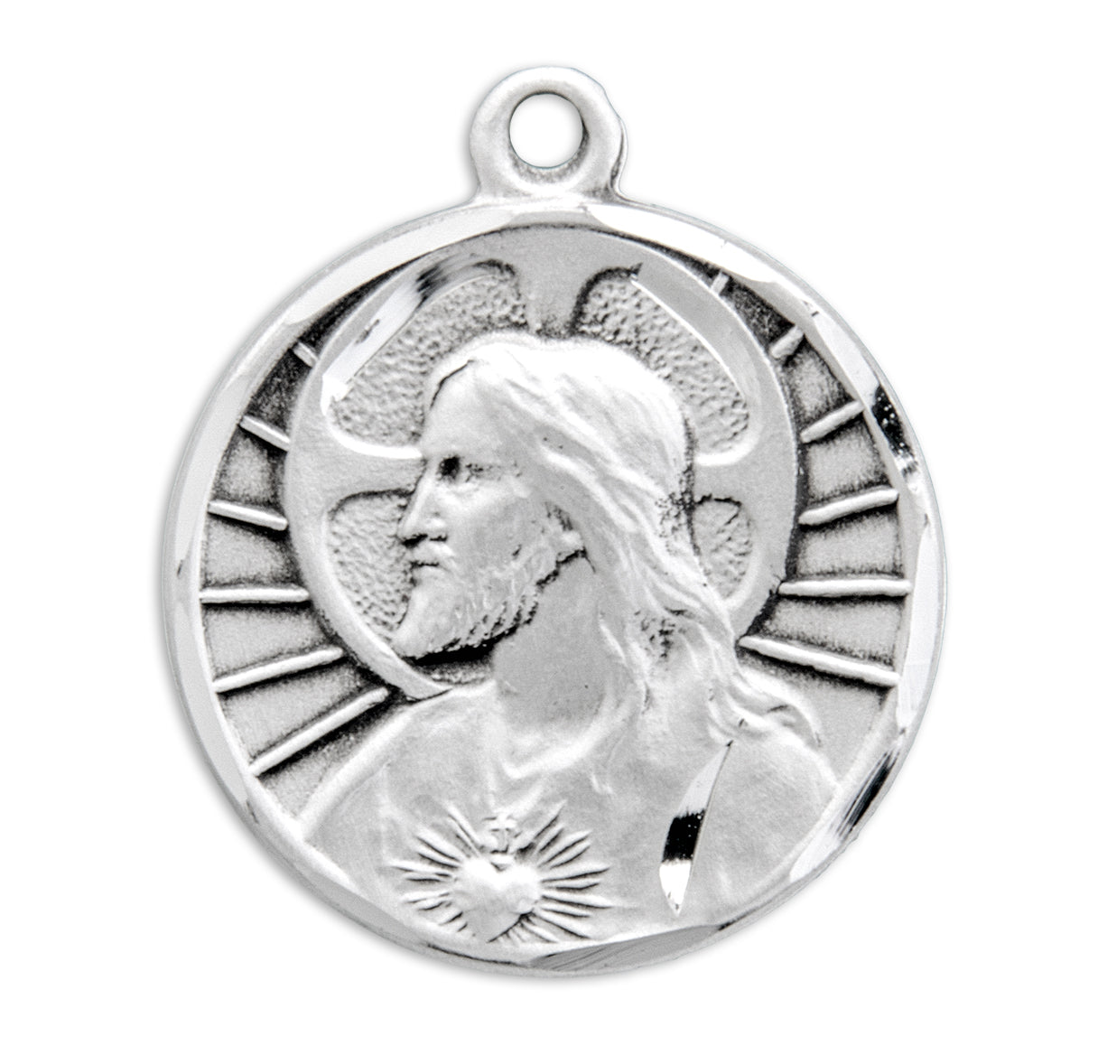 Sacred Heart of Jesus Sterling Silver Scapular Double Sided Medal Pendant with Chain | .925 Silver