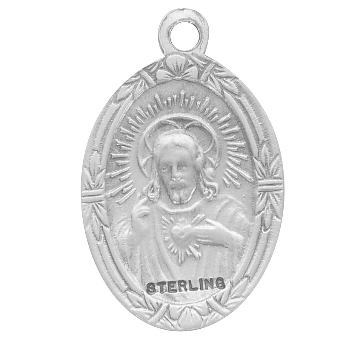 Sacred Heart of Jesus Sterling Silver Scapular Double Sided Medal Pendant with Chain | .925 Silver
