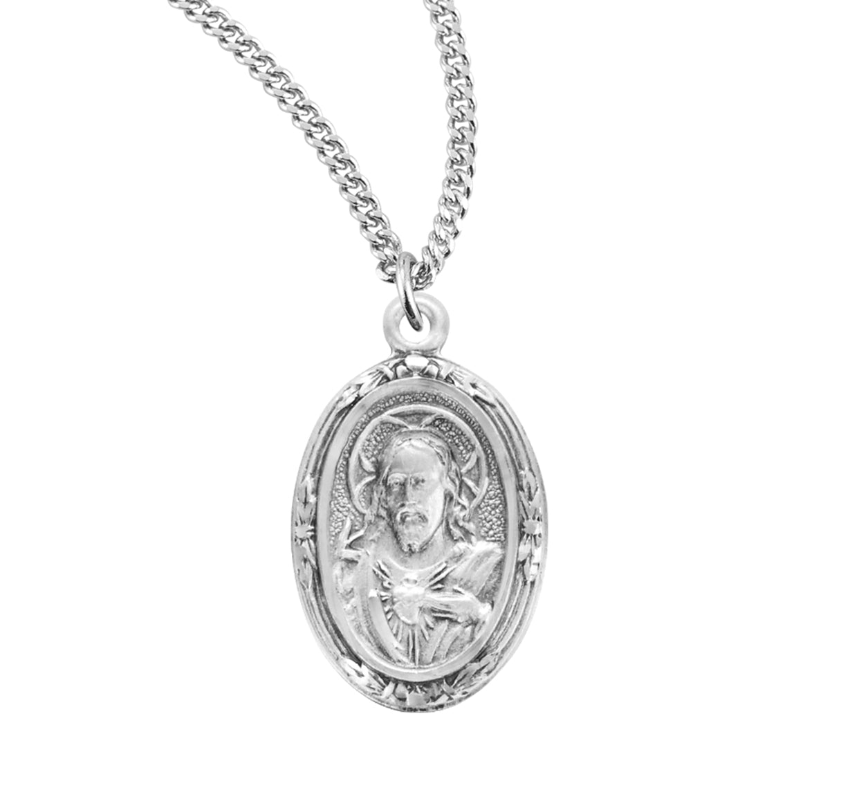 Sacred Heart of Jesus Sterling Silver Scapular Double Sided Medal Pendant with Chain | .925 Silver