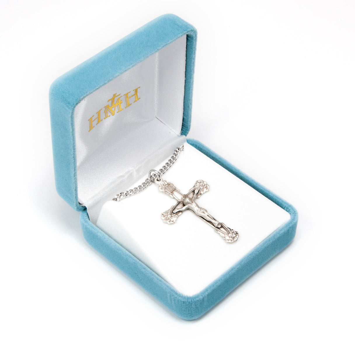 Floral Designed Sterling Silver Crucifix Necklace | .925 Silver