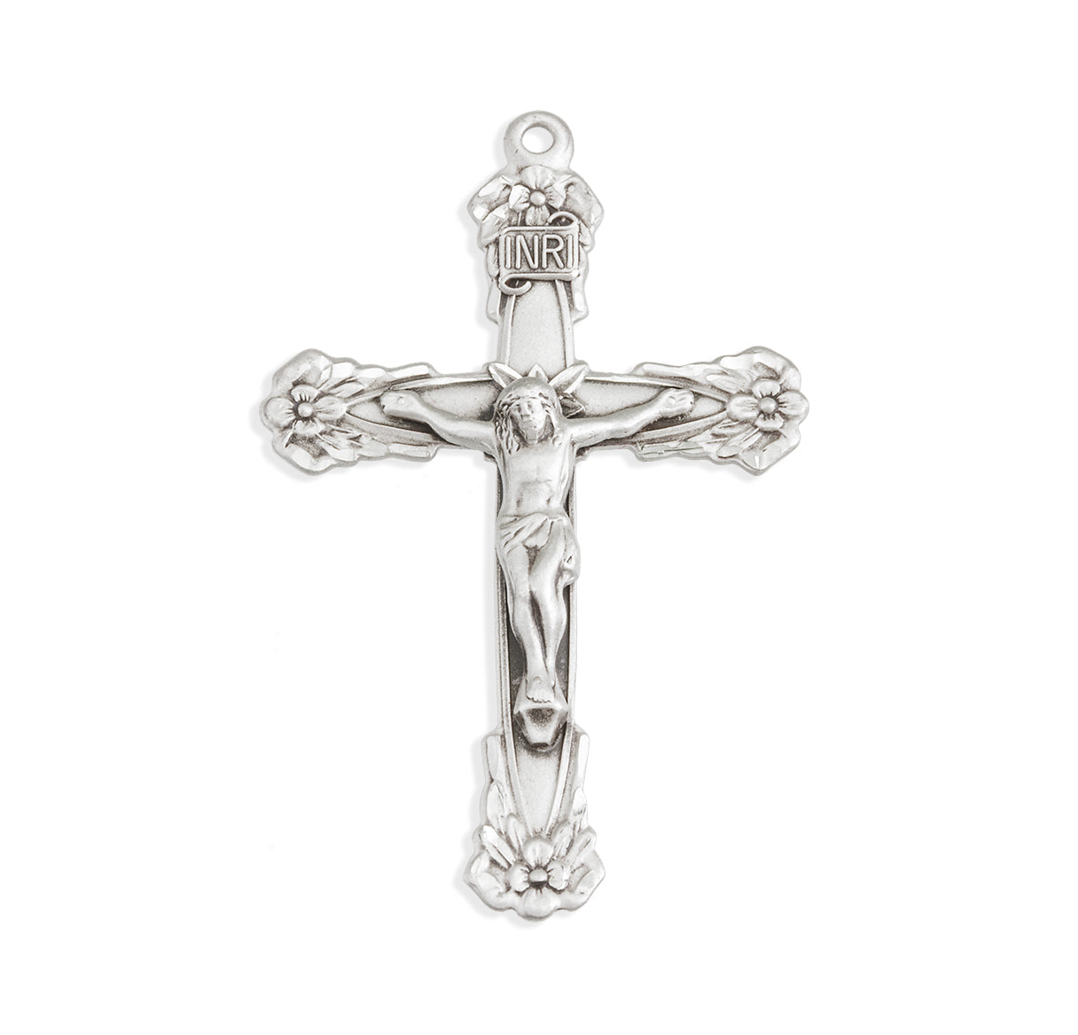 Floral Designed Sterling Silver Crucifix Necklace | .925 Silver