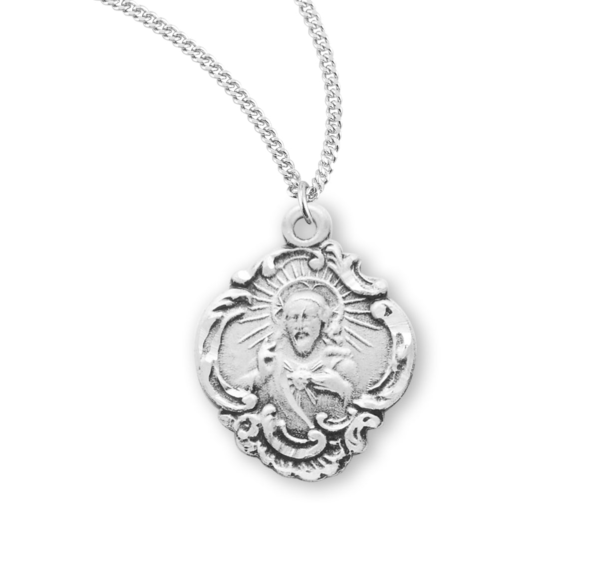 Sterling Silver Scapular Sacred Heart of Jesus Medal Pendant with Chain | .925 Silver