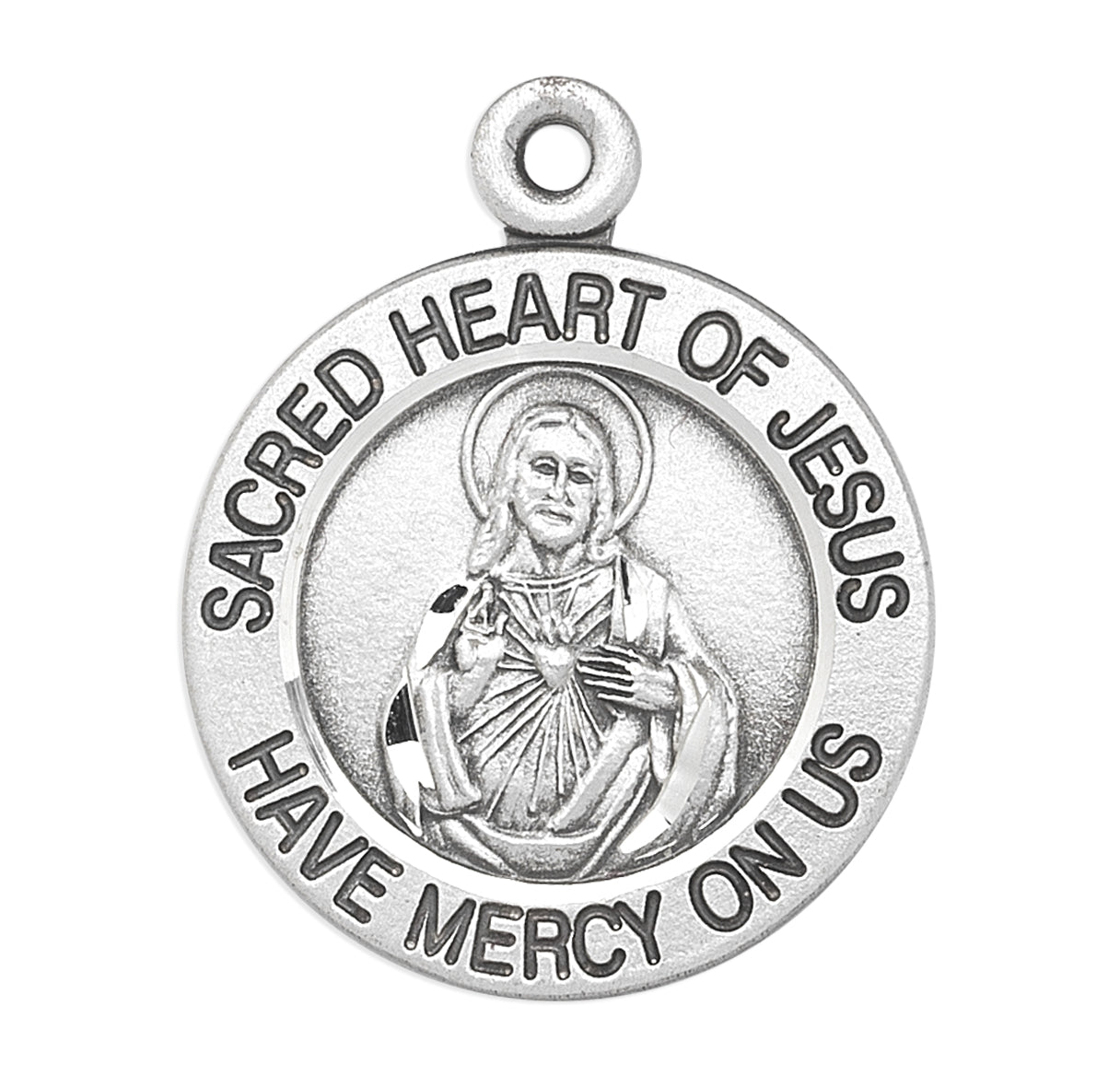 Sterling Silver Scapular Sacred Heart of Jesus Double Sided Medal Pendant with Chain | .925 Silver