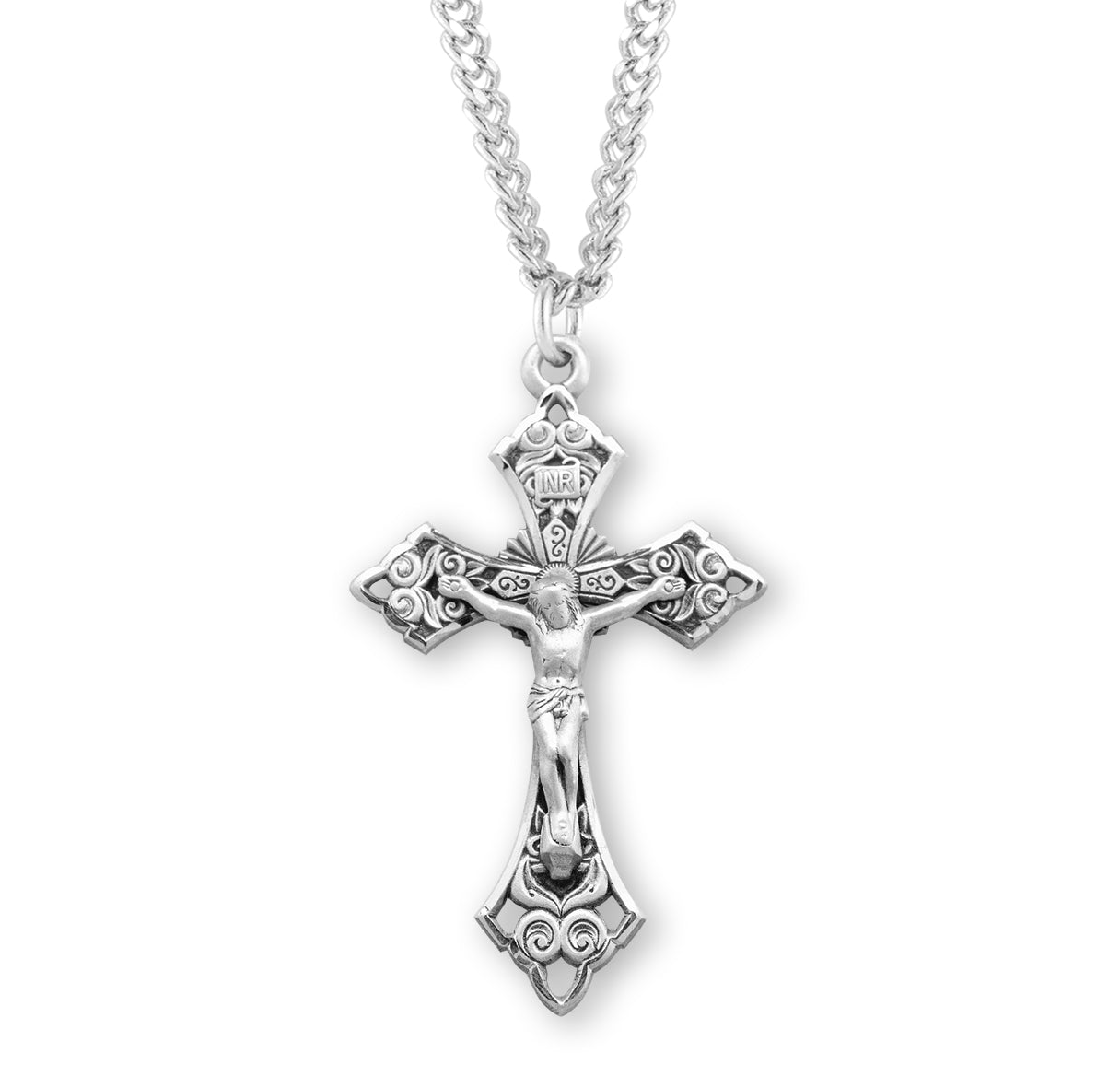 Swirl detailed Sterling Silver Crucifix Necklace | .925 Silver