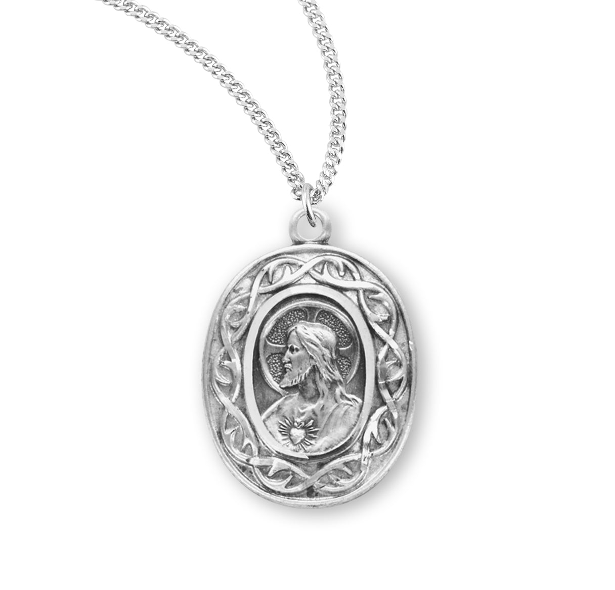 "Crown of Thorns" Sterling Silver Scapular Double Sided Medal Pendant with Chain | .925 Silver