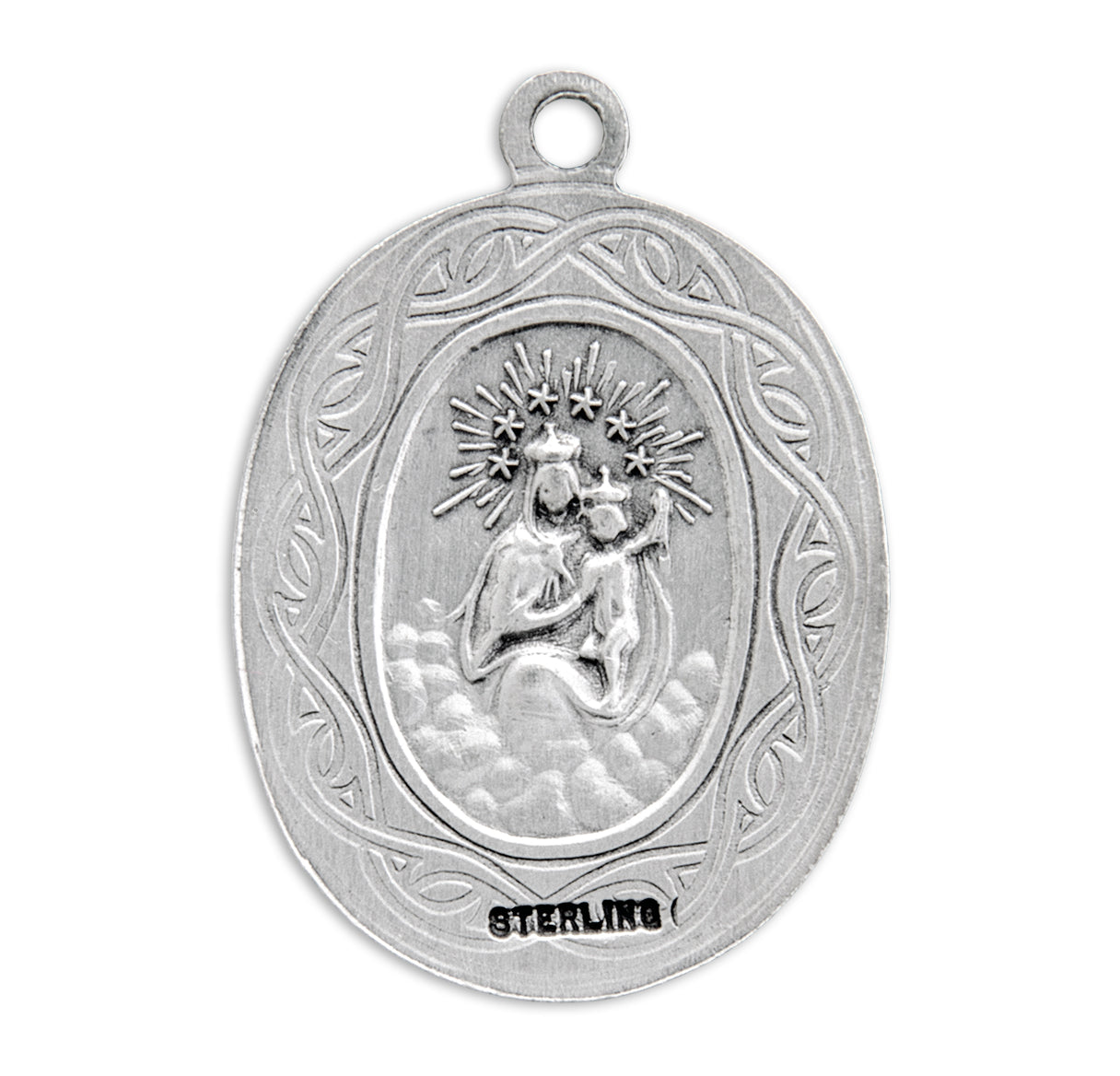 "Crown of Thorns" Sterling Silver Scapular Double Sided Medal Pendant with Chain | .925 Silver