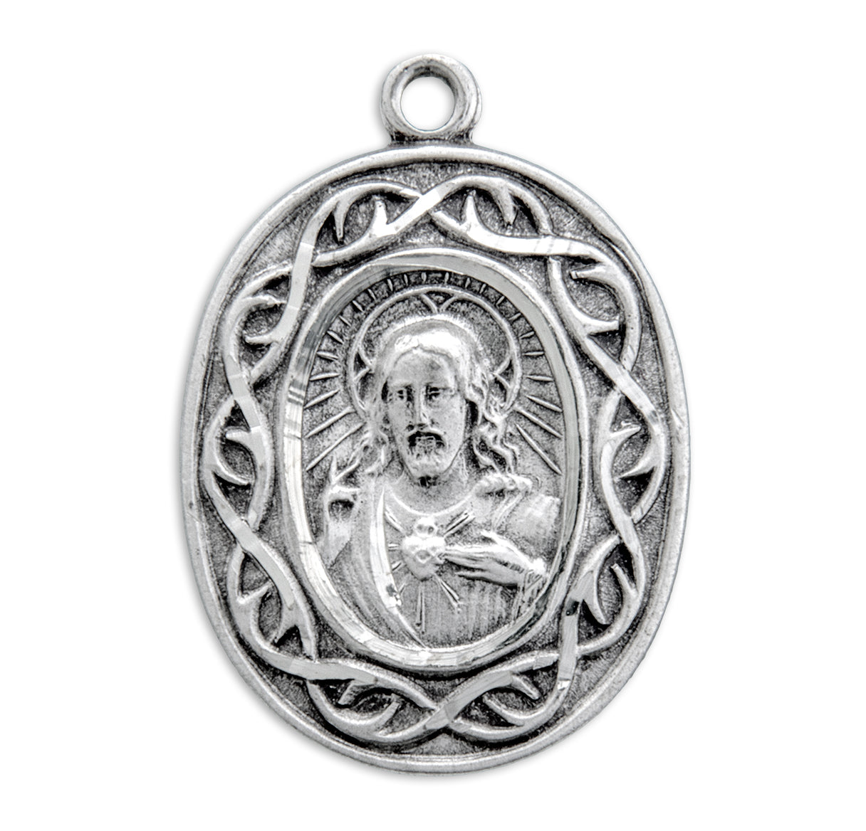 "Crown of Thorns" Sterling Silver Scapular Double Sided Medal Pendant with Chain | .925 Silver