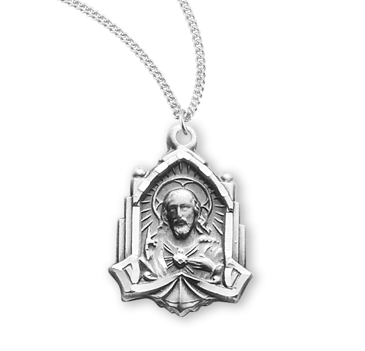 Sterling Silver Scapular Sacred Heart Of Jesus Necklace | .925 Silver
