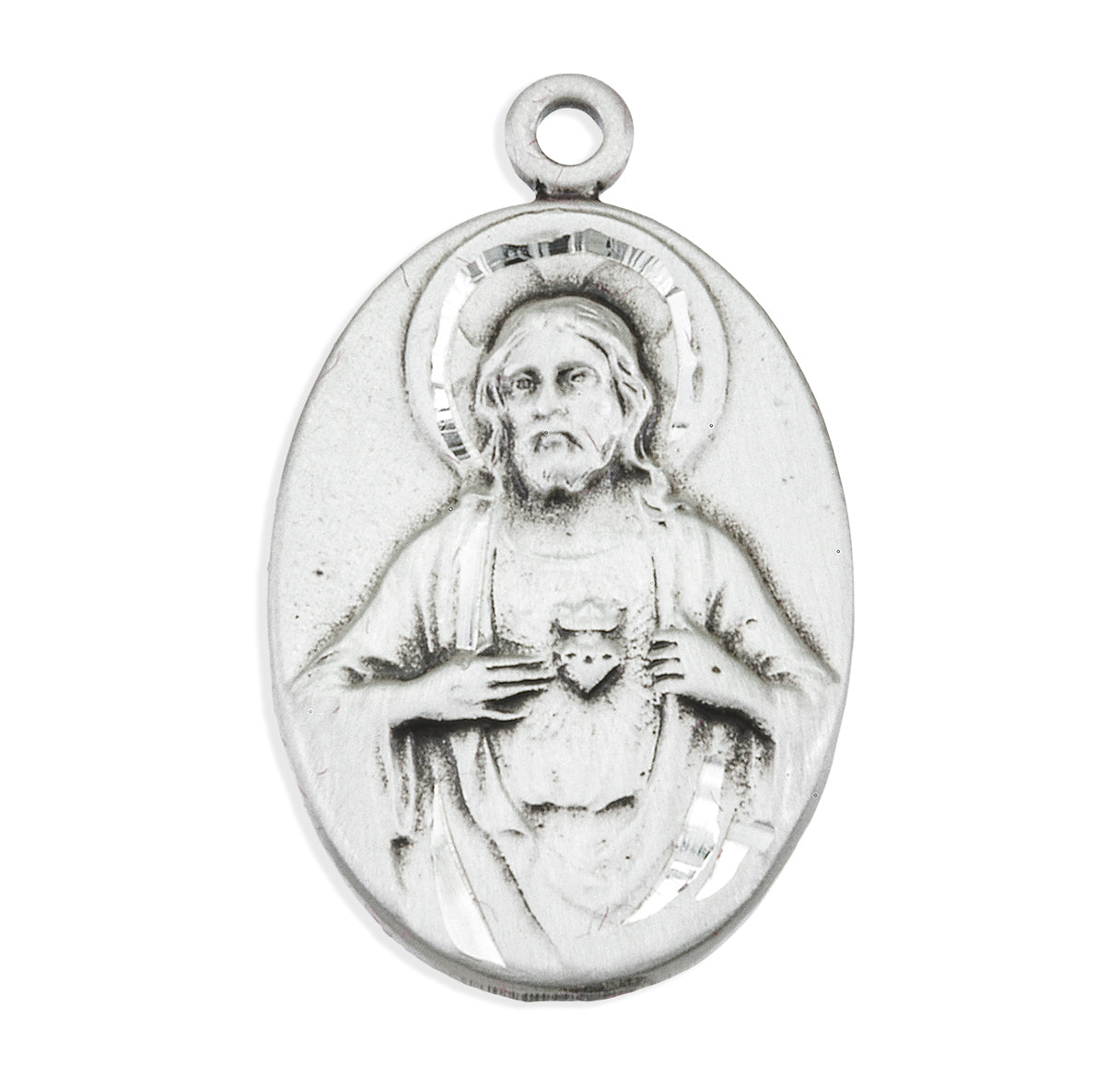 Sterling Silver Scapular Sacred Heart of Jesus Double Sided Medal Pendant with Chain | .925 Silver