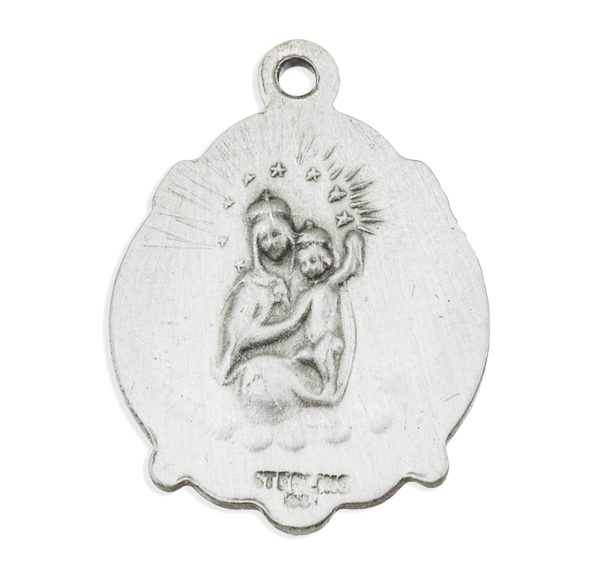 Sterling Silver Scapular Sacred Heart of Jesus Double Sided Medal Pendant with Chain | .925 Silver