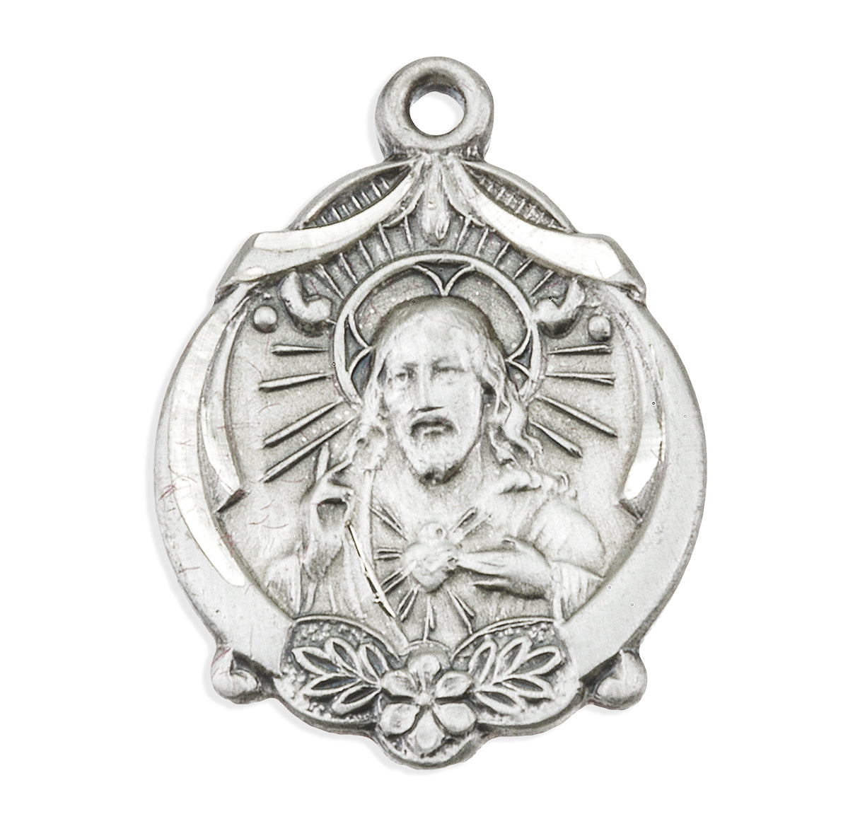 Sterling Silver Scapular Sacred Heart of Jesus Double Sided Medal Pendant with Chain | .925 Silver