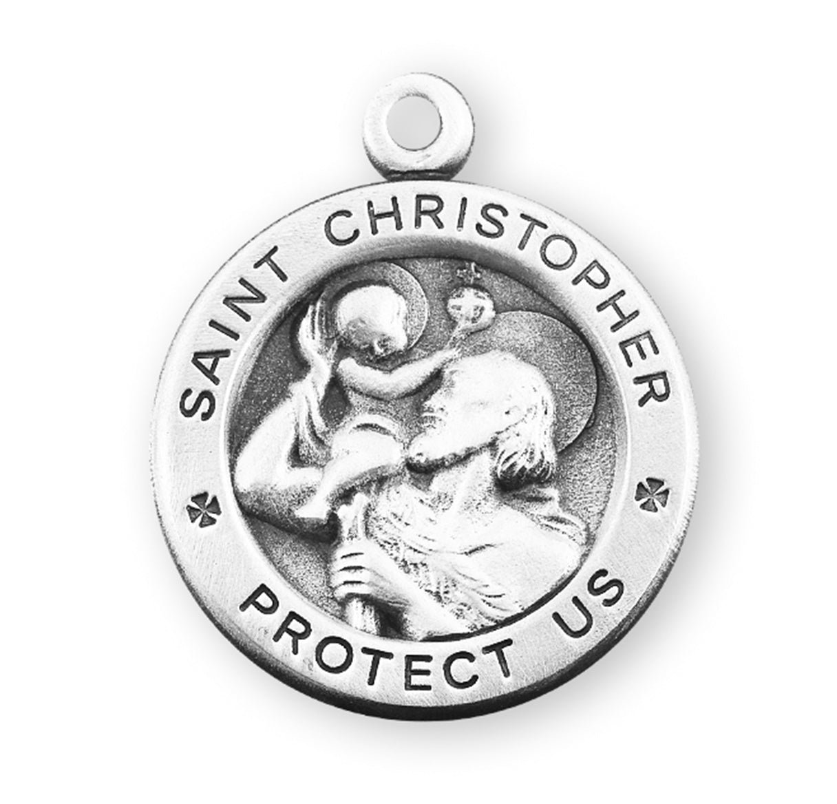 Saint Christopher Protect Us Round Sterling Silver Medal Pendant with Chain | .925 Silver
