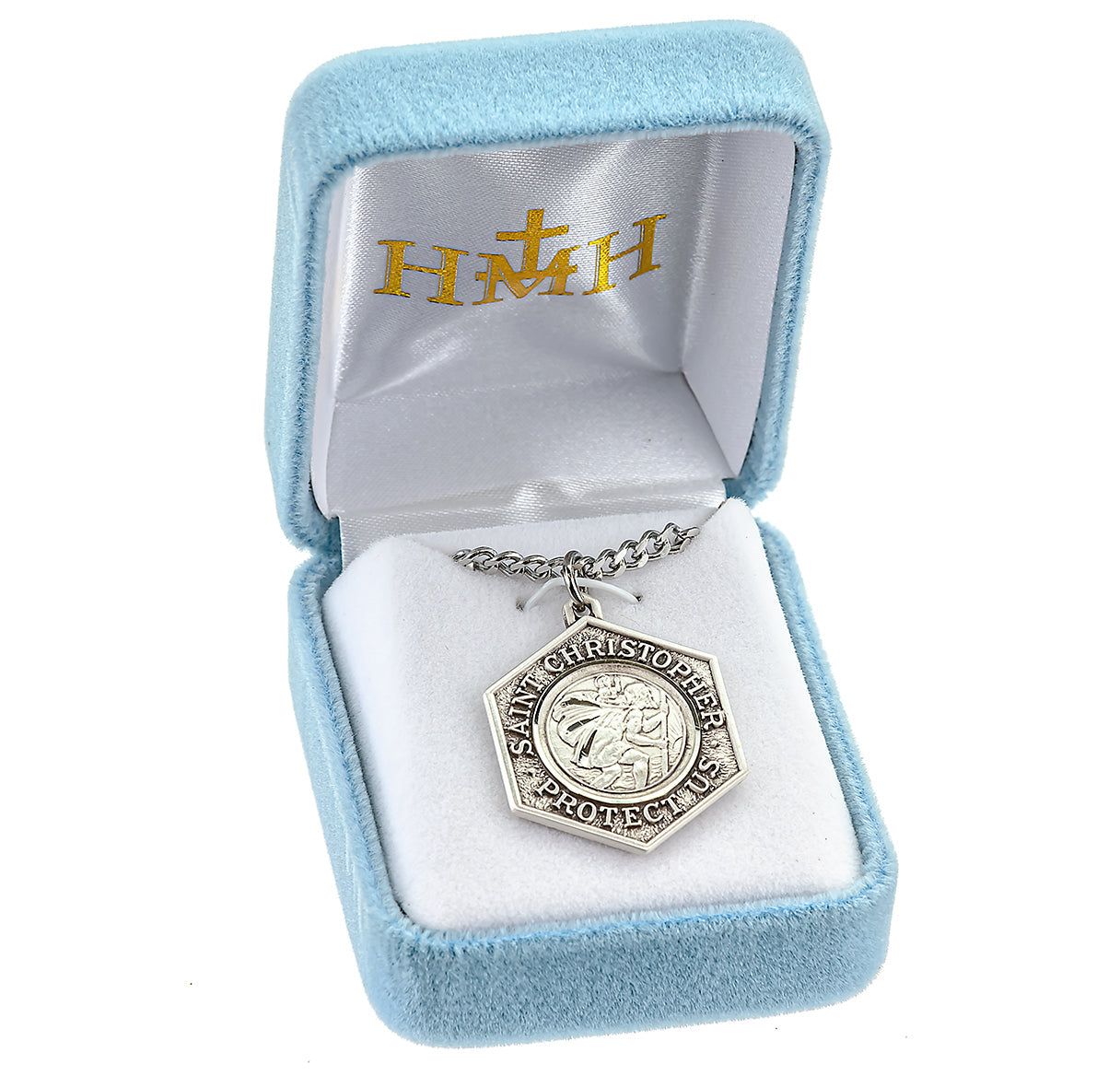 Saint Christopher Protect Us Protect Us Sterling Silver Medal Pendant with Chain | .925 Silver