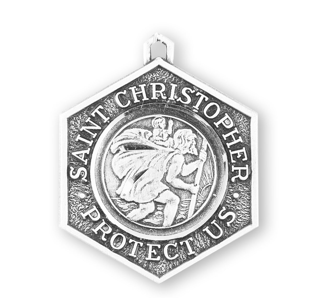 Saint Christopher Protect Us Protect Us Sterling Silver Medal Pendant with Chain | .925 Silver