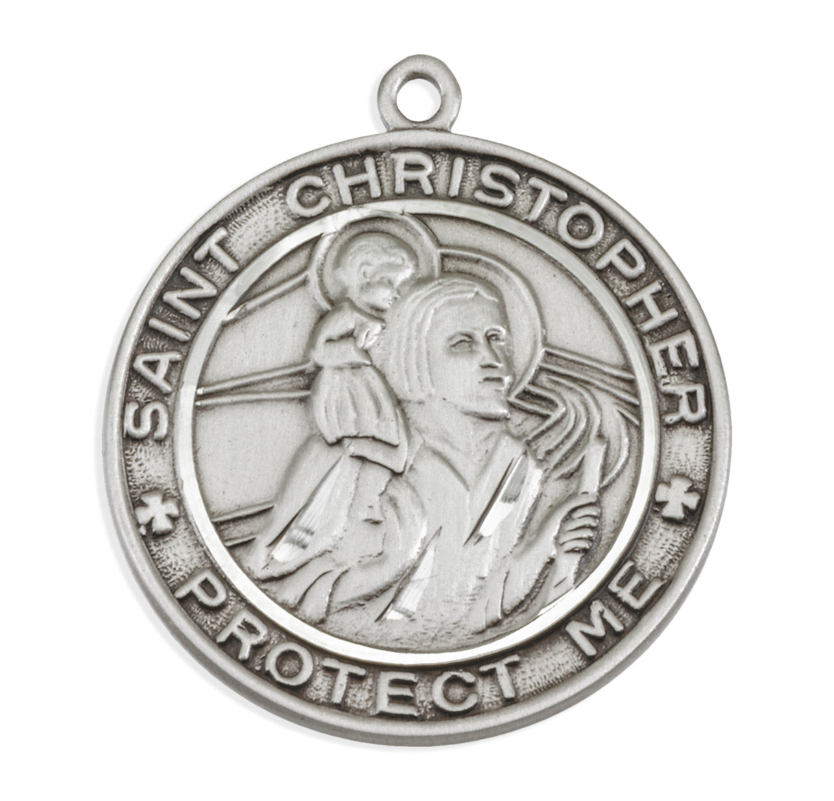 Saint Christopher Protect Us Round Sterling Silver Medal Pendant with Chain | .925 Silver