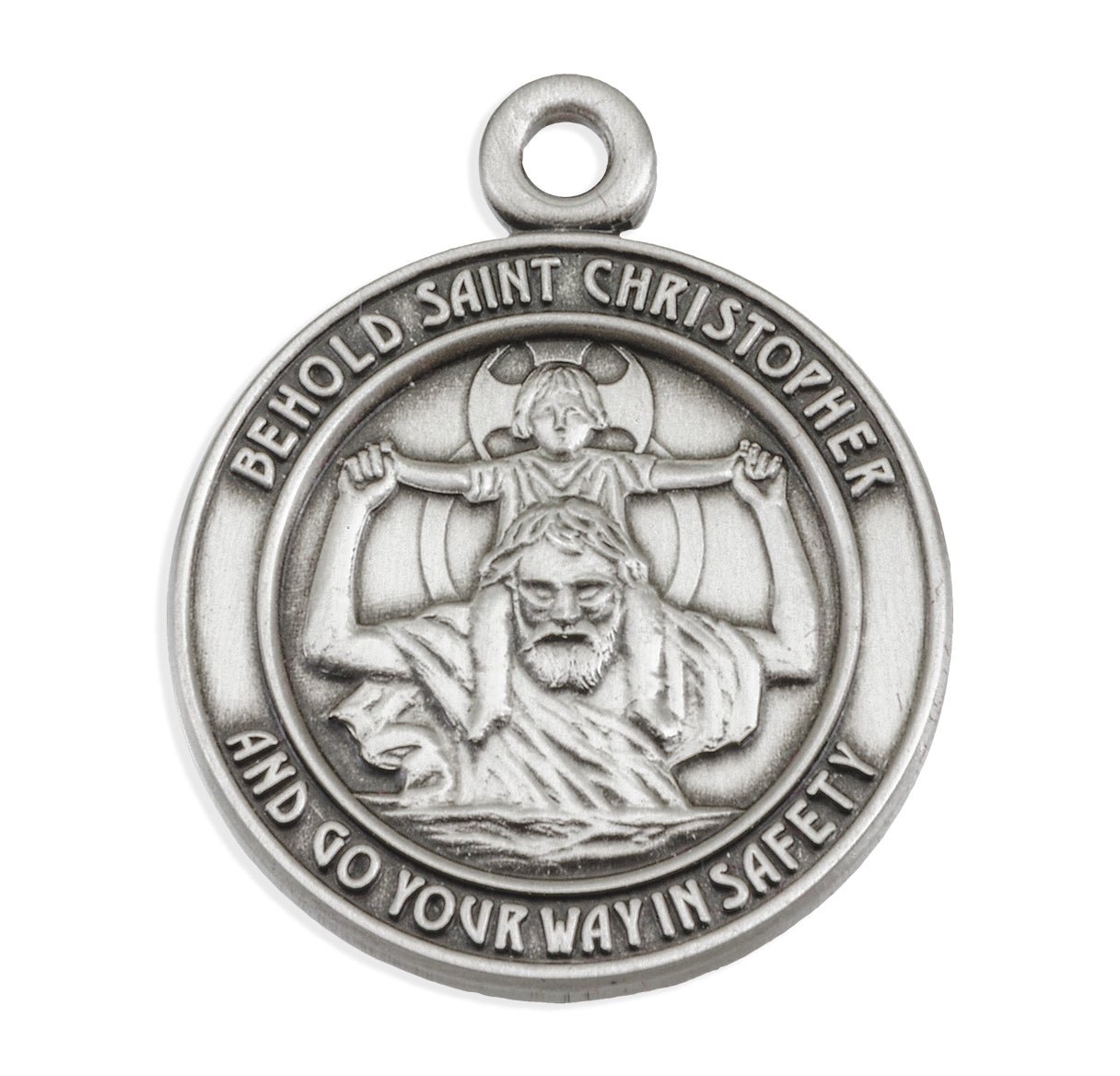 Saint Christopher Protect Us Round Sterling Silver Medal Pendant with Chain | .925 Silver