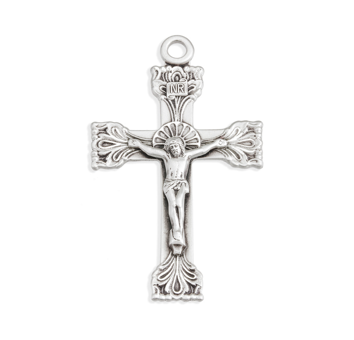 Extended Leaf Etched Sterling Silver Crucifix Necklace | .925 Silver