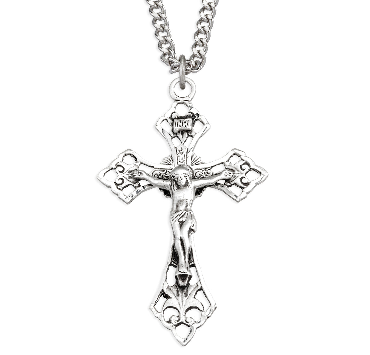 Sterling Silver Pierced Crucifix with Angle Tips Necklace | .925 Silver