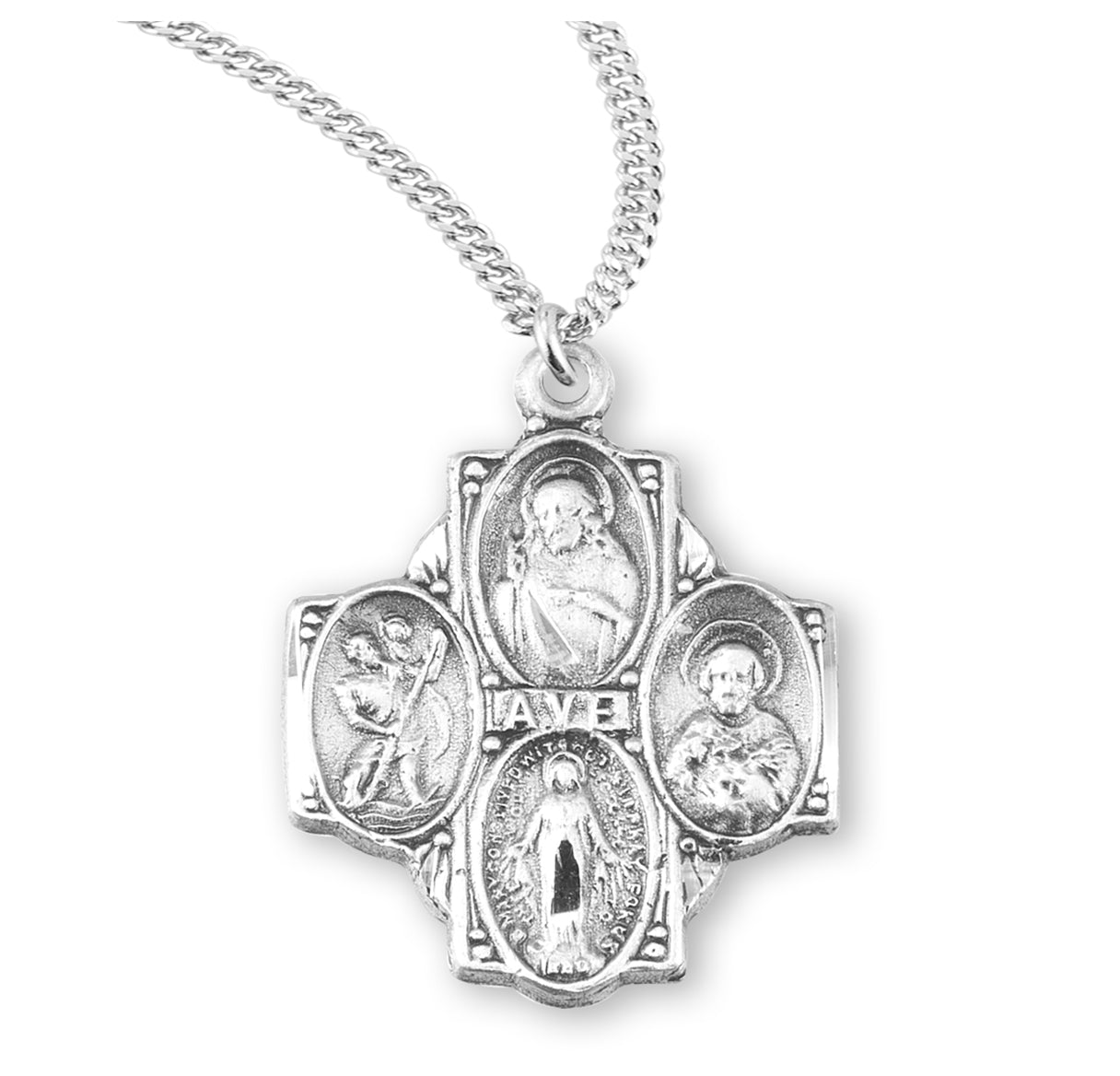 Sterling Silver 4-Way Cross Medal Pendant with Chain | .925 Silver