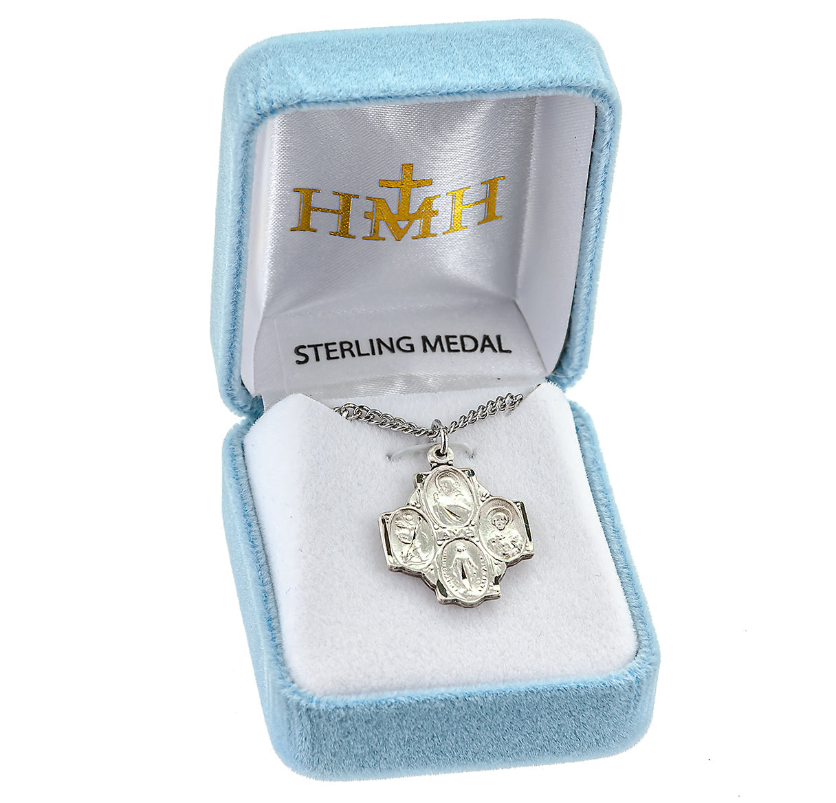 Sterling Silver 4-Way Cross Medal Pendant with Chain | .925 Silver