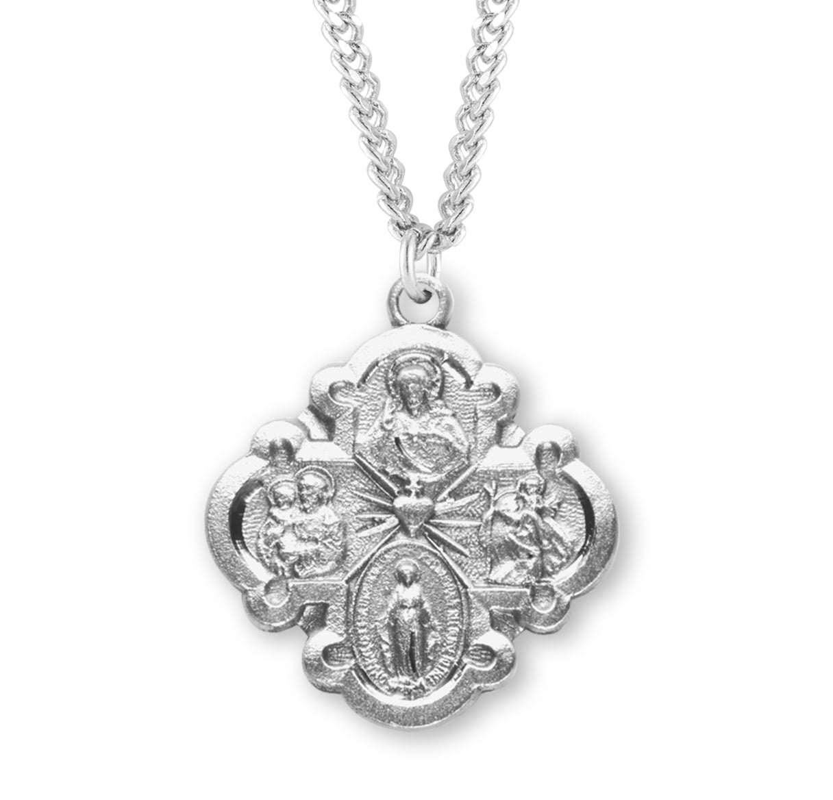 Sterling Silver 4-Way Cross Medal Pendant with Chain | .925 Silver