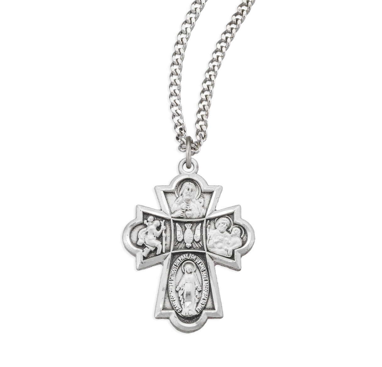 Sterling Silver 4-Way Cross Medal Pendant with Chain | .925 Silver