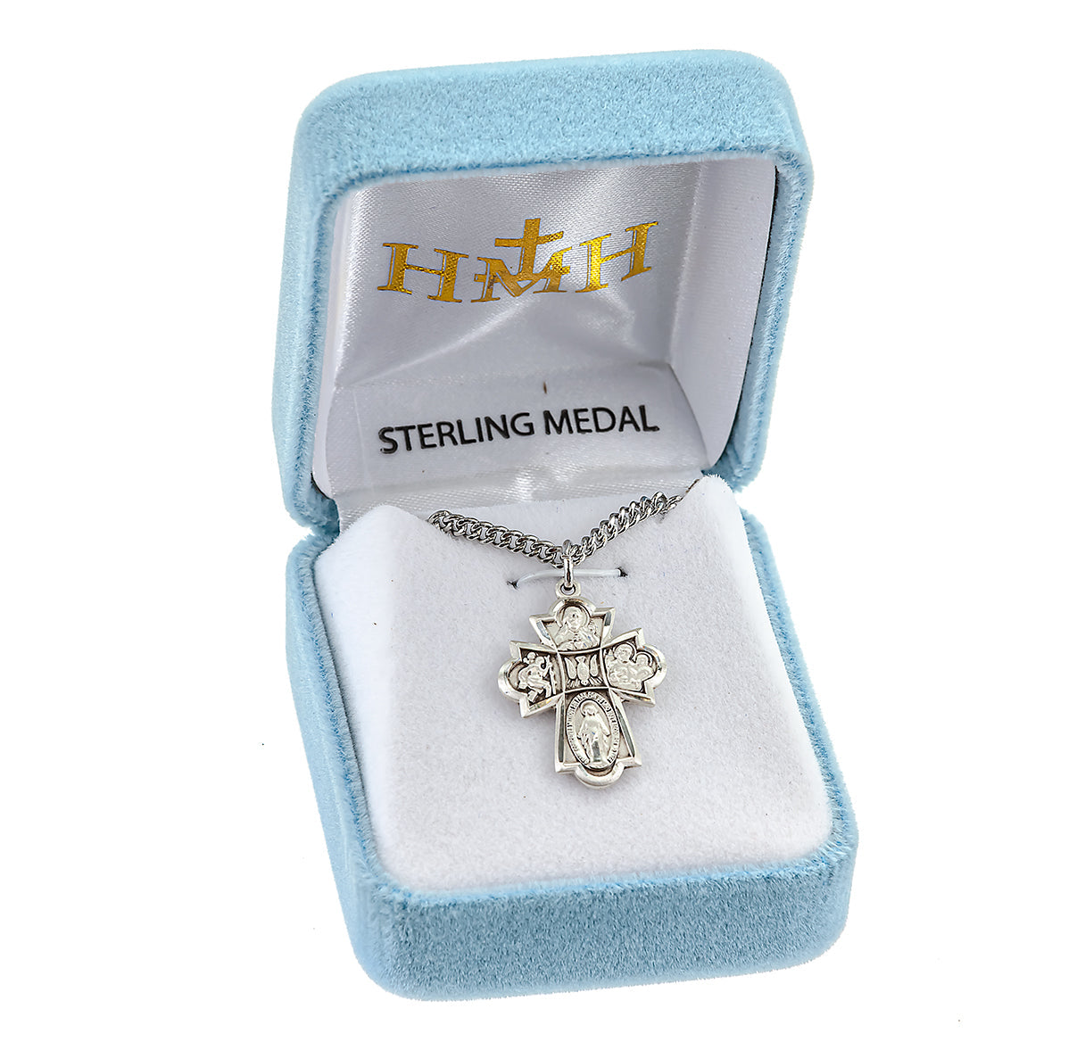 Sterling Silver 4-Way Cross Medal Pendant with Chain | .925 Silver