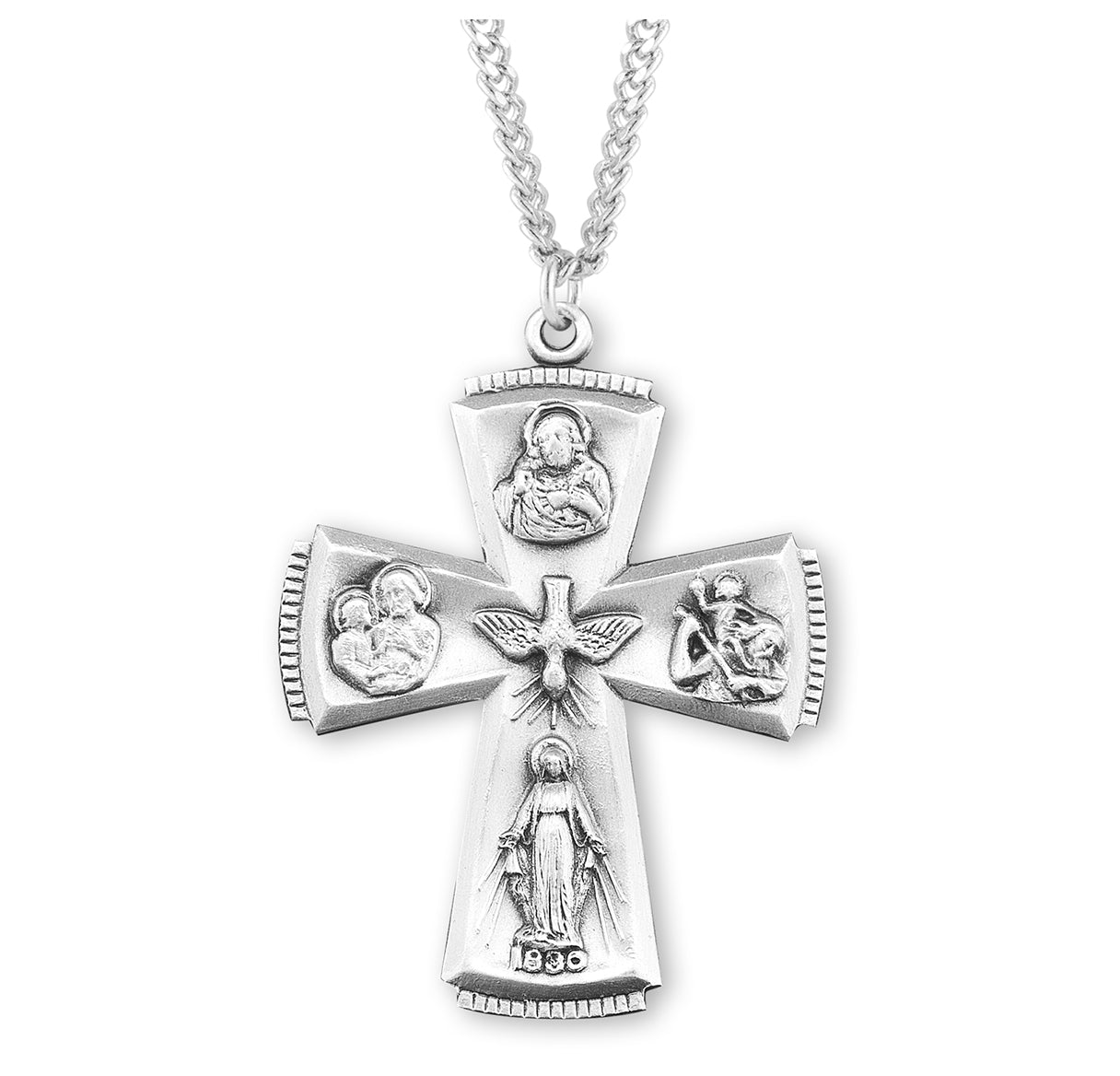 Sterling Silver 4-Way Cross Medal Pendant with Chain | .925 Silver