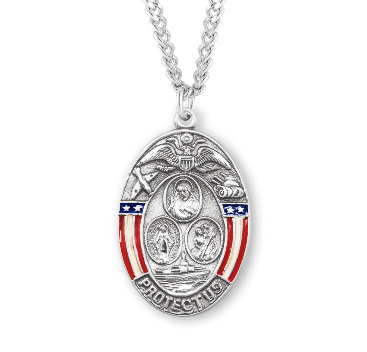 Sterling Silver Oval Military Medal Pendant with Chain | .925 Silver