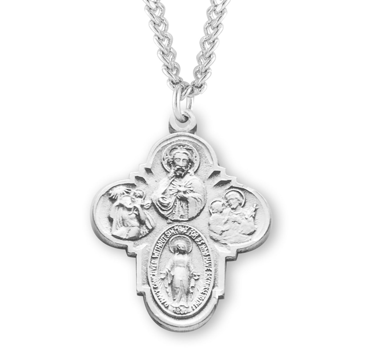 Sterling Silver 4-Way Cross Medal Pendant with Chain | .925 Silver