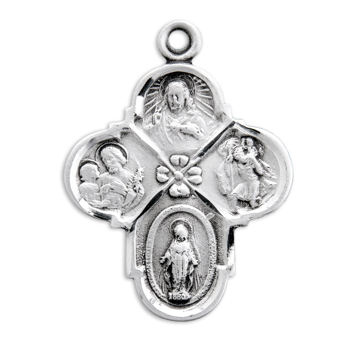 Sterling Silver 4-Way Cross Medal Pendant with Chain | .925 Silver